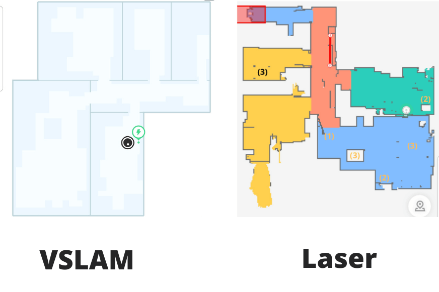 Detailreichtum der Wohnungskarte des Yeedi Saugroboters wird im Vergleich zu einer Karte eines Konkurrenten dargestellt